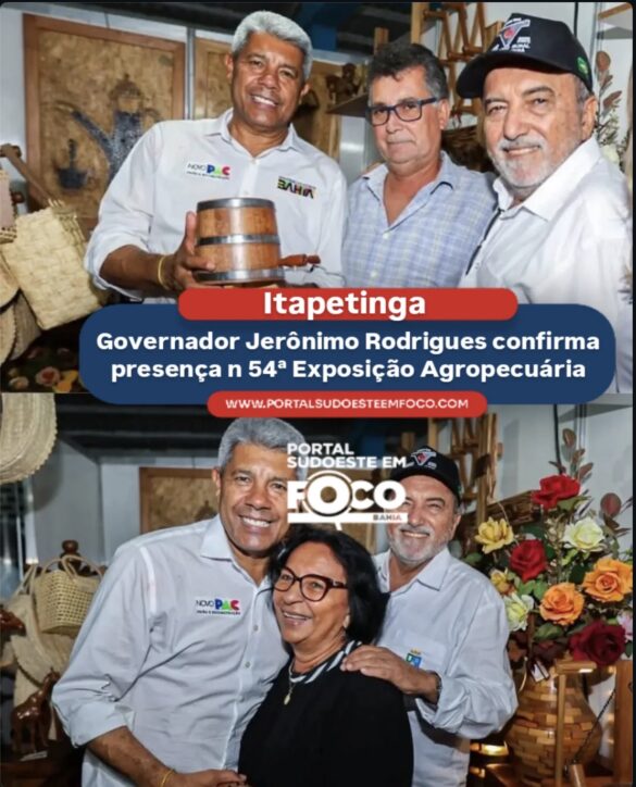 Governador Jerônimo Rodrigues confirma presença no encerramento da 54ª Exposição Agropecuária de Itapetinga